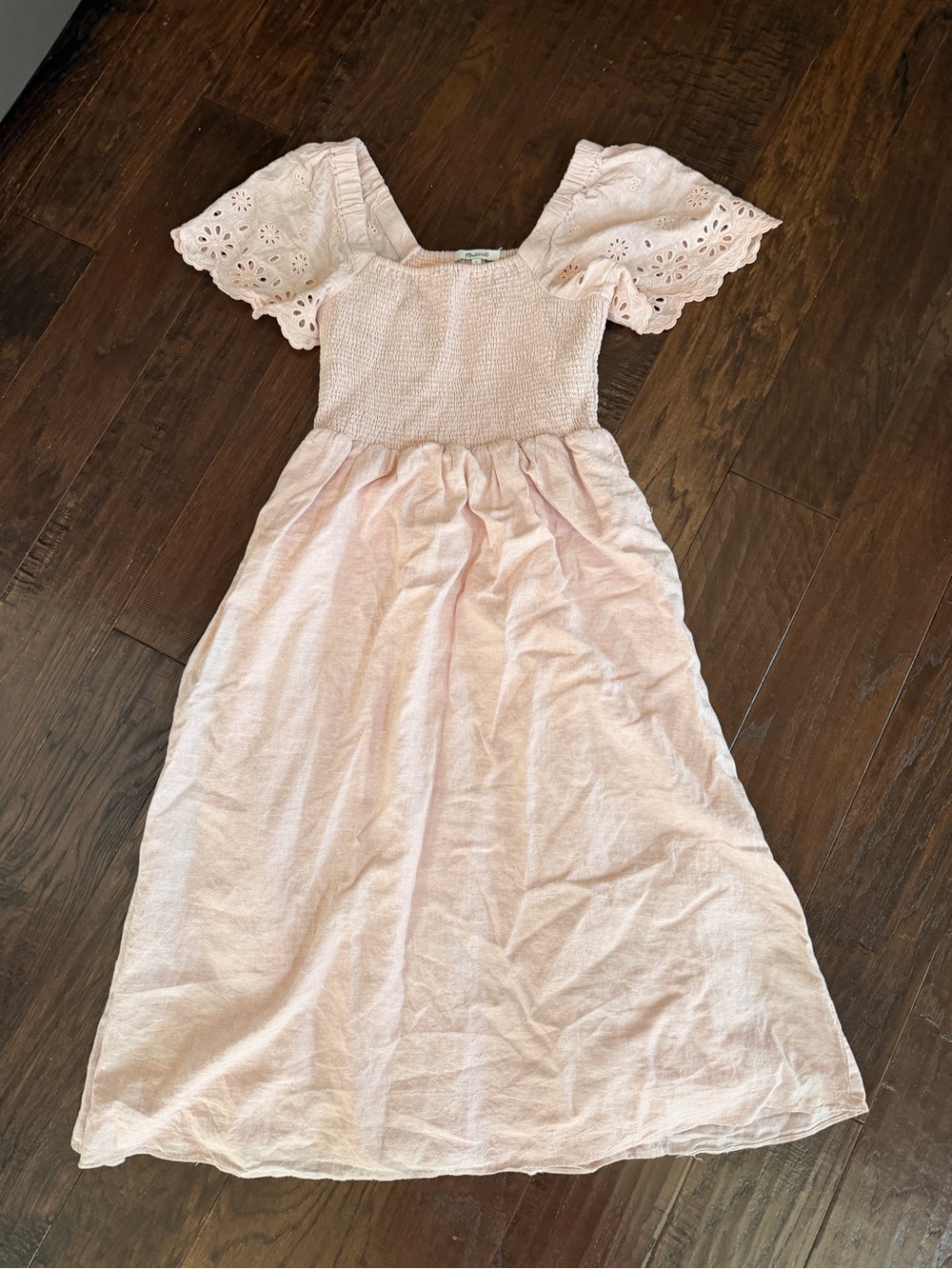 Madewell Smocked Eyelet Sleeve Dress - Light Pink
